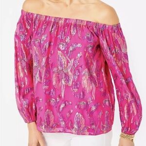 Lilly Pulitzer Emilee Off Shoulder Floral Blouse | Size L